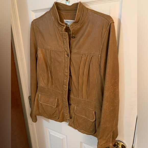 Coldwater Creek Butter Soft Tan Leather Jacket Adult Size 12 Large Preloved - Picture 5 of 12